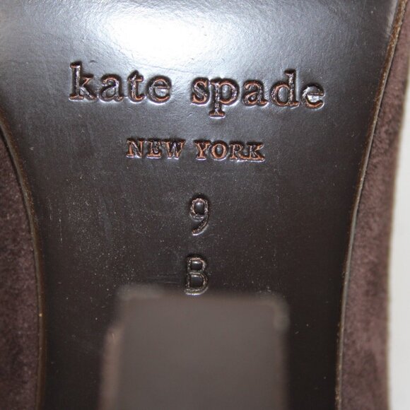 Kate Spade Sz 9 B Brown Green Trim Slip On Suede Upper Leather Inner 3" Heels - Picture 8 of 16